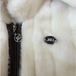 Young girls faux fur coat with hat. J Lo brand, size medium or 10/12